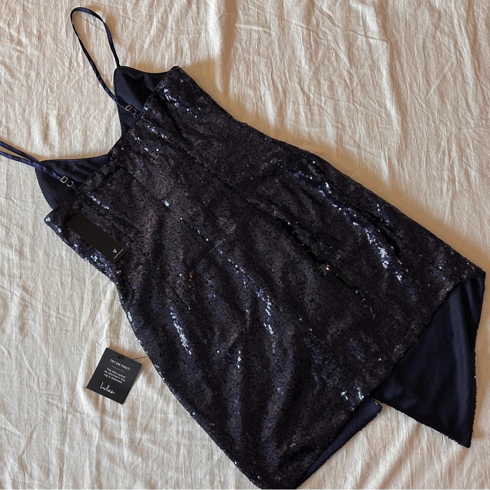 Lulu's Black Sequin Slip Mini Dress - Picture 6 of 8